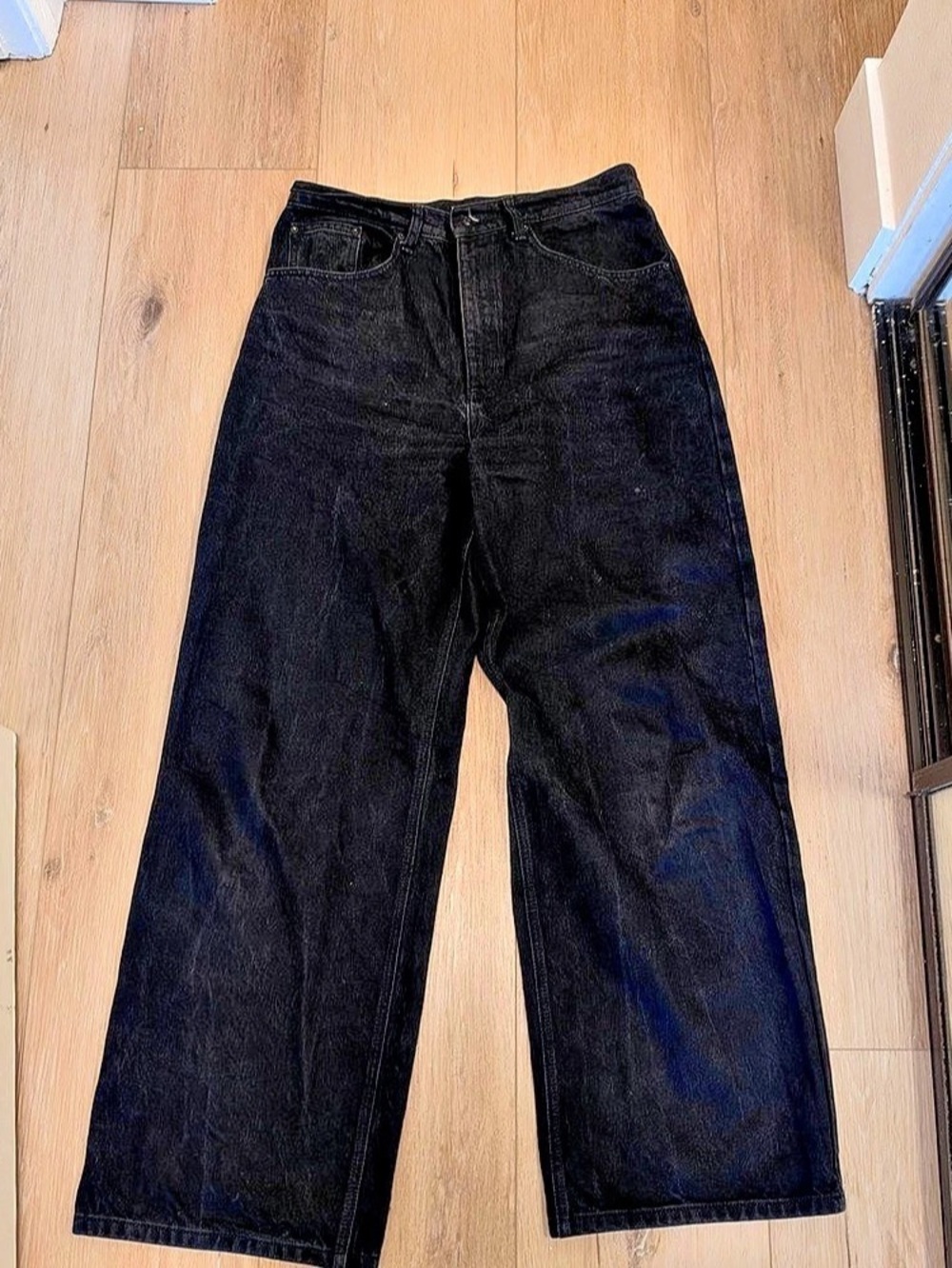 Khy Classic Low Rise Denim Black Wide Leg Jeans Waist 27